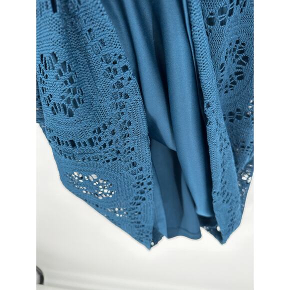 Chico's Dress Women 1 Medium Blue Solid Crochet Camille Enchanted Teal Disco - Picture 9 of 9
